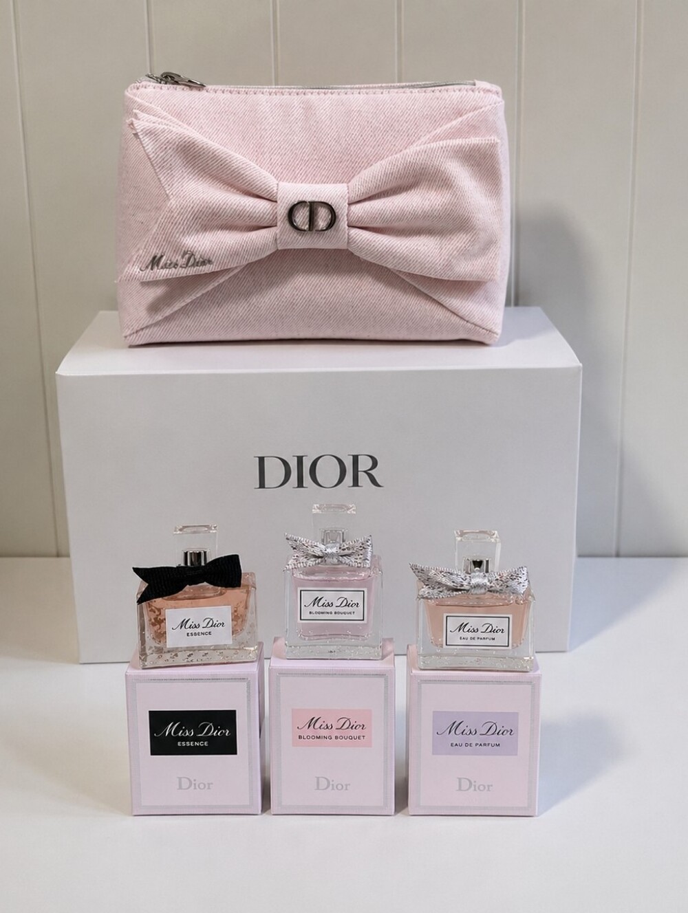 Miss Dior Pink Bow Pouch with CD Accent & 3 Minis From Miss Dior Collection